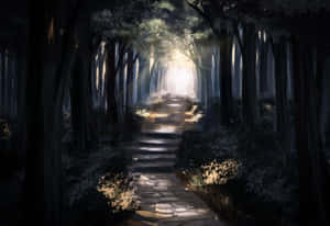 Ancient Trees Of The Magical Anime Forest Wallpaper