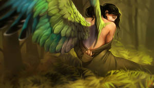 Angel Girl With Green Wings Wallpaper