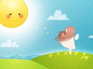 Angel On Hill Cute Desktop Wallpaper