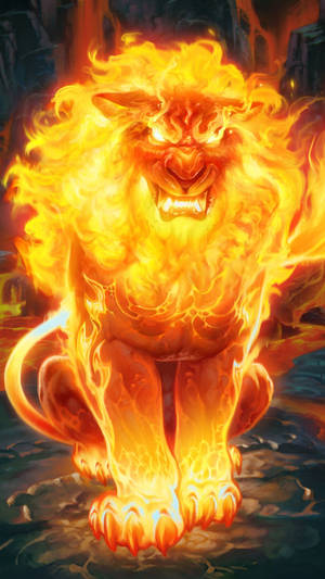 Angry Fire Lion Sitting Wallpaper