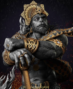 Angry Hanuman With Ornate Accessories Wallpaper
