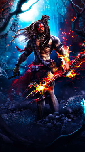 Angry Shiva Fiery Trishula Wallpaper