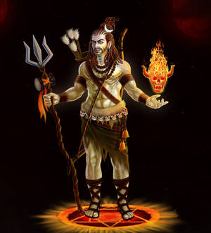 Angry Vishnu Holding Flaming Skull Wallpaper