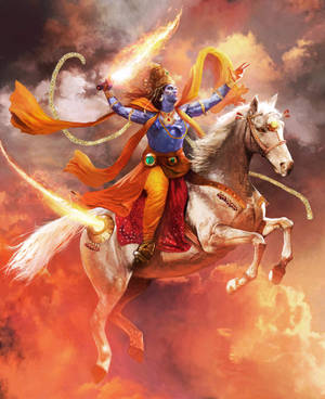 Angry Vishnu On Flaming Horse Wallpaper