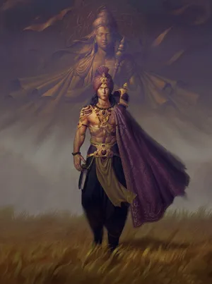 Angry Vishnu Walking On Grass Wallpaper