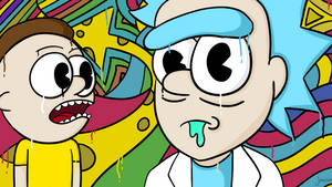 Animated Adventures Rick And Morty: Cool Doodle Art Wallpaper