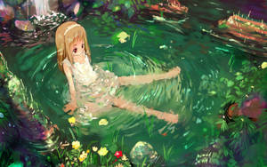Animated Anime Girl In A Pond Wallpaper