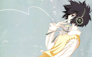 Animated Anime Girl With Headphones Wallpaper