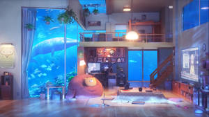 Animated Aqautic Theme Living Room Wallpaper
