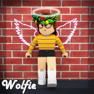 Animated Character Wolfie Against Brick Wall Wallpaper