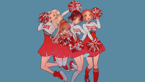 Animated Cheerleading Squad Pose Wallpaper