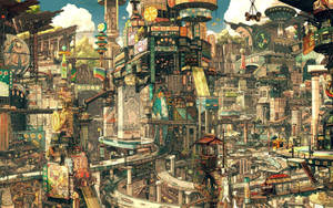Animated Fantasy Asian Cityscape Wallpaper