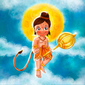 Animated Hanuman With Maceand Halo Wallpaper