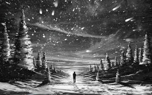 Animation Black And White Man In Snowy Forest Wallpaper