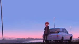 Anime Aesthetic Girl On Car For Computer Wallpaper