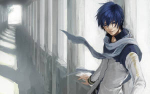 Anime Blue Boy In The Hallway Wallpaper