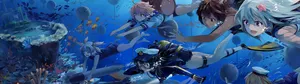 Anime Characters Enjoying A Beautiful Sunset. Wallpaper