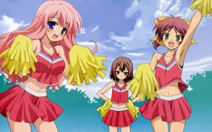 Anime Cheerleaders Outdoor Practice Wallpaper
