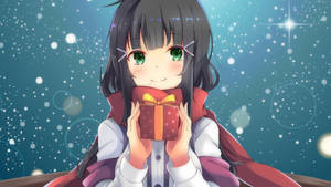 Anime Christmas Girl With Gift Box Wallpaper