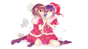 Anime Christmas Girls In Red Uniform Wallpaper