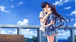 Anime Couple Kiss Scene On A Sunny Day Wallpaper