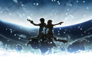 Anime Couple Standing In The Sky With Stars Wallpaper