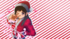 Anime Girl Christmas With Stripes Backdrop Wallpaper