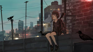 Anime Girl Hoodie On Street Wallpaper