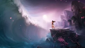 Anime Girl On Cliff Wallpaper