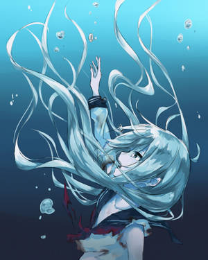 Anime Girl Sad Alone Drowning In Water Wallpaper