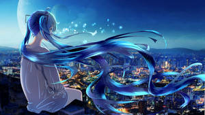 Anime Girl Sad Alone Hatsune Miku City View Wallpaper
