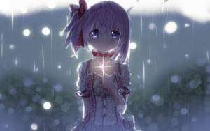 Anime Girl Sad Alone Magical Girl Under Rain Wallpaper