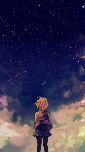 Anime Girl Sad Alone Starry Sky Wallpaper