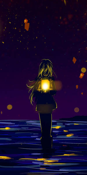 Anime Girl Sad Alone With Lantern Wallpaper