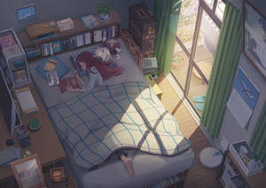 Anime Girl Sleeping In Her Bedroom Wallpaper