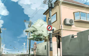 Anime Girl Waitingon Sunny Street Wallpaper