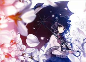 Anime Girlwith Catand Umbrella Wallpaper