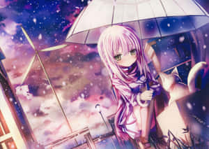 Anime Girlwith Umbrellaand Cat Wallpaper