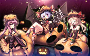 Anime Halloween Witches On Jack-o-lanterns Wallpaper