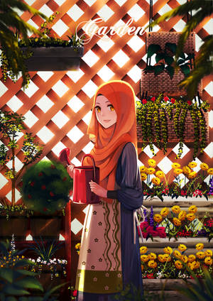 Anime Hijab In A Greenhouse Wallpaper