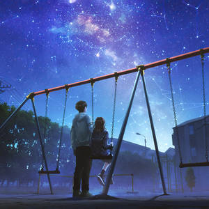 Anime Ipad Swings Under Starry Sky Wallpaper