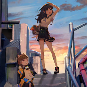 Anime Ipad Two Girls And Penguin Wallpaper