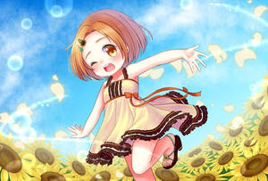 Anime Kid In Sunflower Field Wallpaper