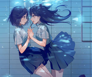 Anime Lesbians In Pool Wallpaper