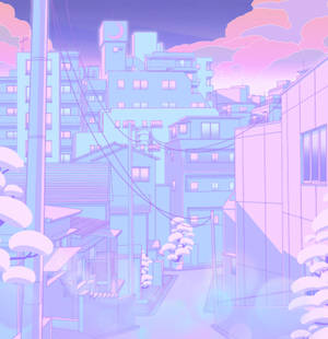 Anime-like Neighborhood In Pastel Japanese Aesthetic Wallpaper