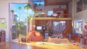 Anime Loft Type Living Room Wallpaper