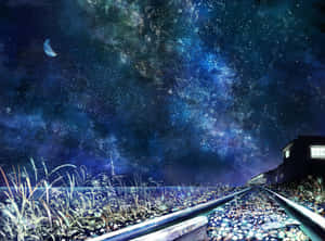 Anime Night Scenery Train Rail Wallpaper