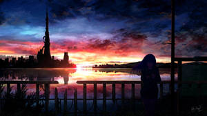 Anime Night Sky And Sunset Wallpaper
