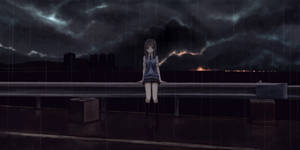 Anime Sad Girl In The Rain Wallpaper