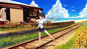 Anime Scenery Beach Train Station Wallpaper